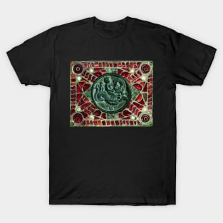 NEREID AND CHERUB RIDING A SEA DRAGON WITH RED GREEN MOTHER OF PEARLS T-Shirt